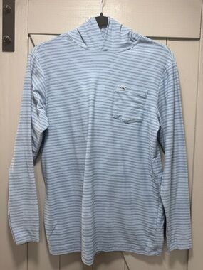 Vineyard Vines Edgartown Light Blue Striped Hooded Long Sleeve Shirt